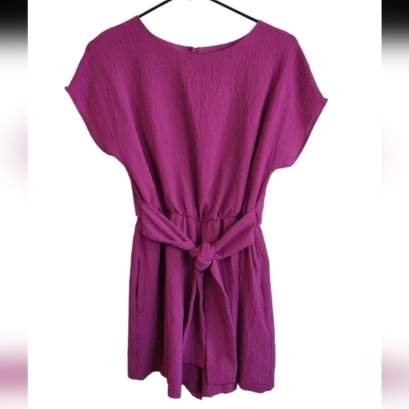 Grayson Magenta Cap Sleeve Shorts Romper Fully Lined Elastic & Tie Waist Size XL - Picture 2 of 5